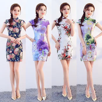 

Free Sale Shipping 2019 2008 New Cheongsam Summer Short Style Literary Cotton Slimming Girls Daily Improvement Dresses