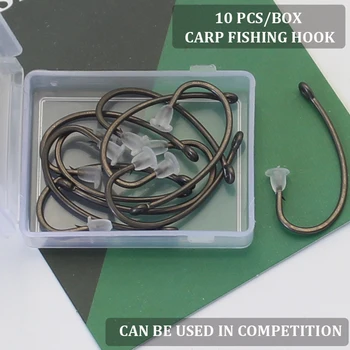 

10PCS Carp Fishing Hook Teflon Coating Carp Hooks High Carbon Steel Matte Black with Micro Barb Barbed Hook Fit for Competition