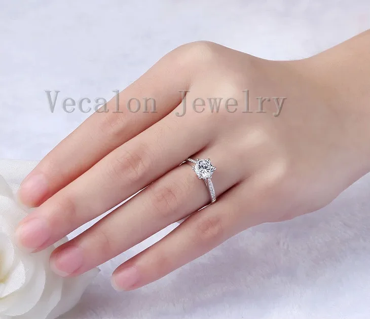Vecalon модная Ювелирная Свадебная лента кольцо для женщин 1ct фианит AAAAA 925 серебро Женское Обручальное Кольцо