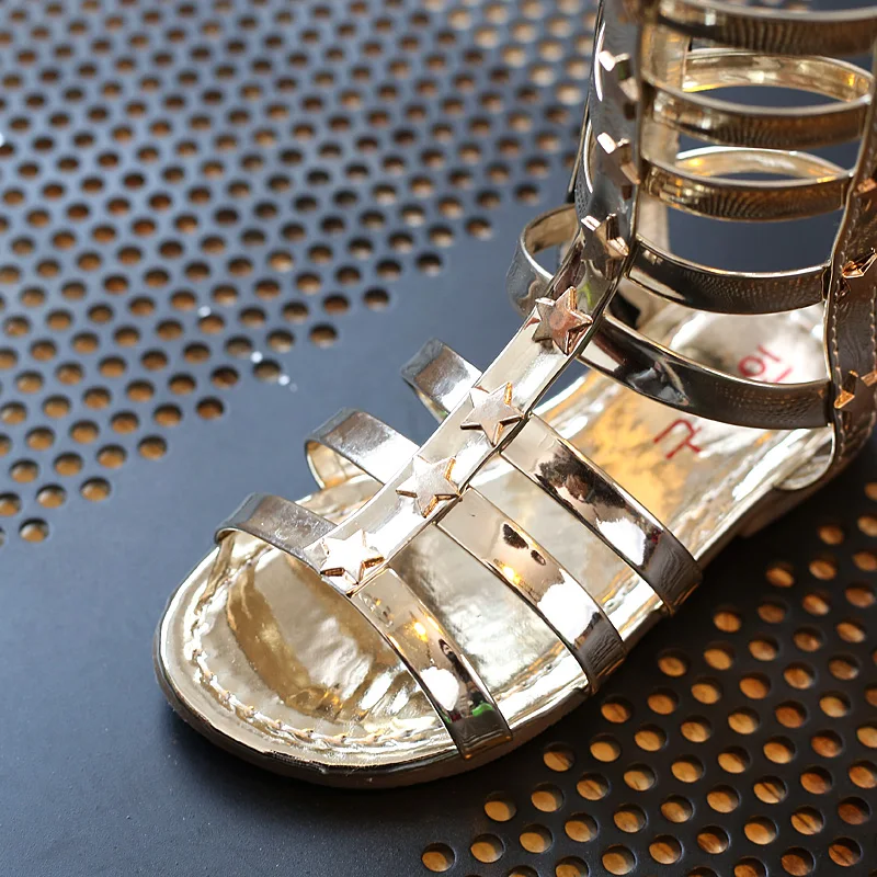 2019 Kids Girl Gladiator Sandals Summer Children's Sandals Korean Girls High-top High Tube Rivets Hollow Roman Shoes Boots