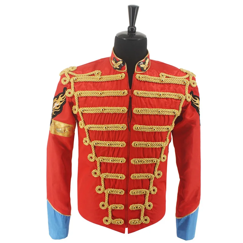 Rare Fashion Retro Punk MJ Michael Jackson Red Military Army Royal Retro England Style Men's Threading Jacket 1980S 3