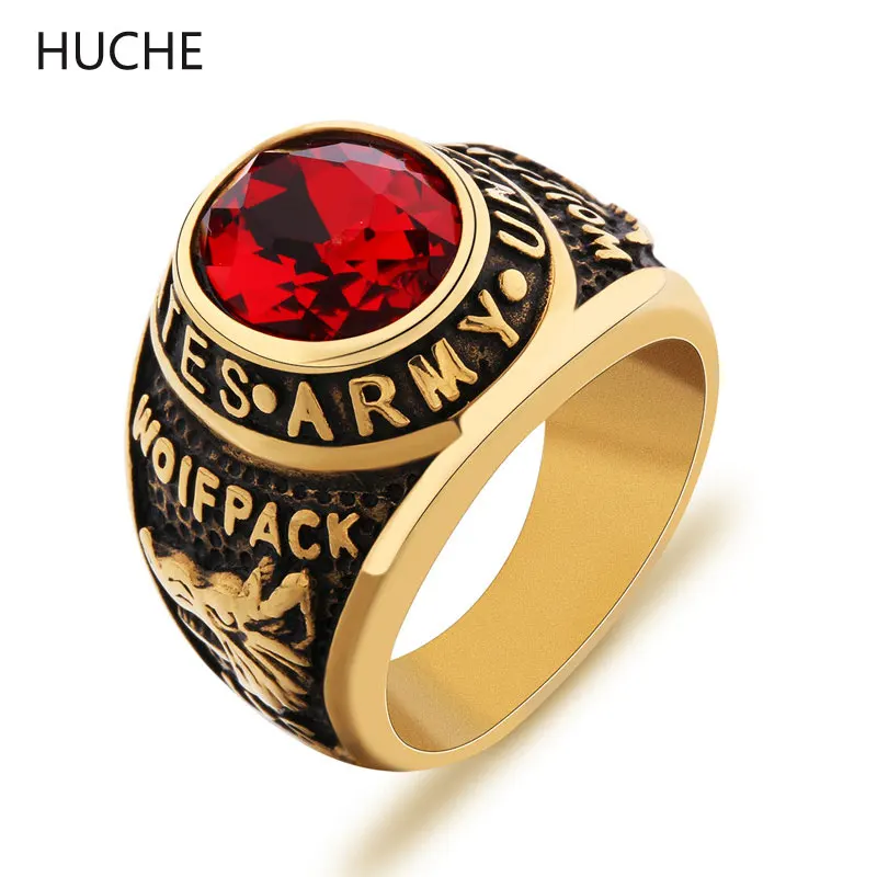 huche vintage united states army wolfpack military rings for mens stainless steel big rings biker punk gold color jewelry zbr087 - Military Wedding Rings huche vintage united states army wolfpack military rings for mens stainless steel big rings biker punk gold color jewelry zbr087 - Military Wedding Rings