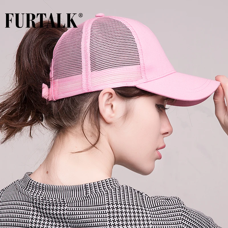 Billige FURTALK Pferdeschwanz Baseball Kappe Frauen Messy Bun Baseball Kappe Glitter Hysterese Kappe Weibliche Hip Pop Hut Sommer Schwarz Weiß Hut