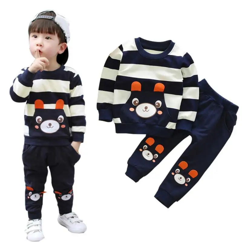 

ARLONEET 2018 Autumn Baby CuteAutumn Winter Kids Baby Girl Boy Clothes Set Striped Bear Tops+Pants Outfits 18Aug17