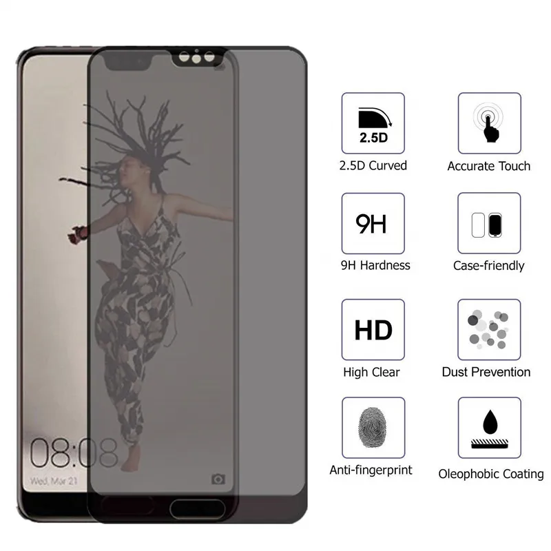 Защитная пленка для экрана Huawei P20 Pro P30 Lite P40 Nova 3e 4e с антишпионским покрытием из