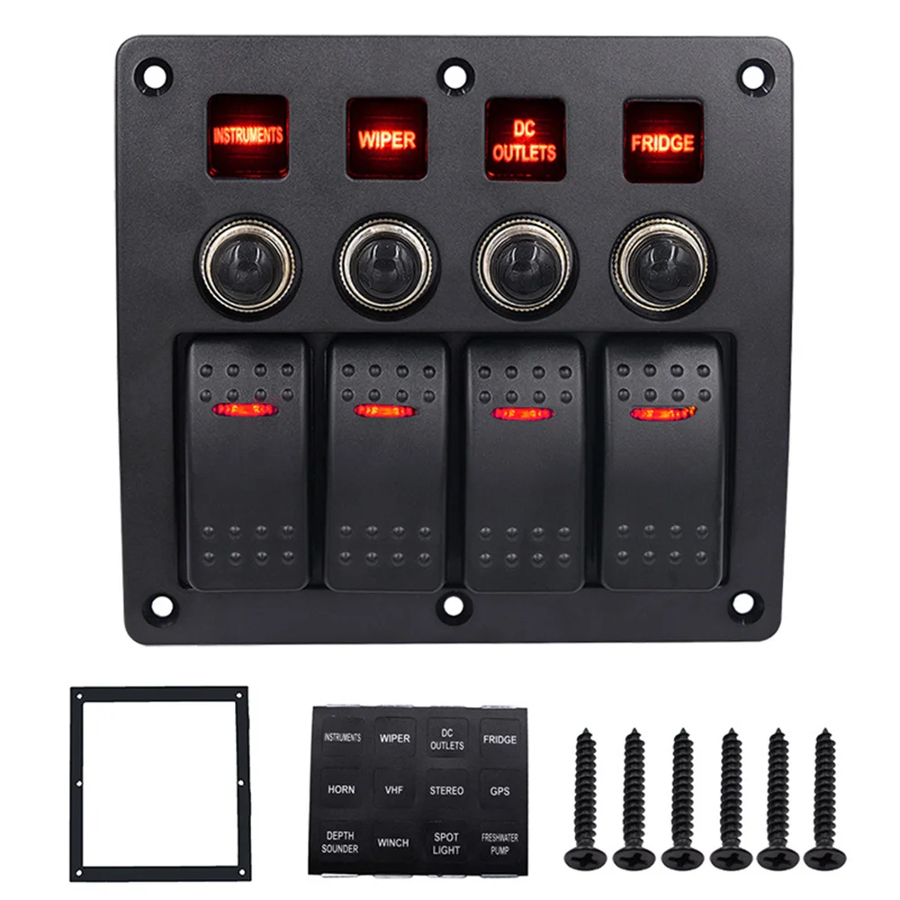 

1 Set 4 Gang 12v 24v Red Led Car Marine Boat Rocker Switch Panel Circuit Breakers Overload Protected Car Switch Panel CY679-CN