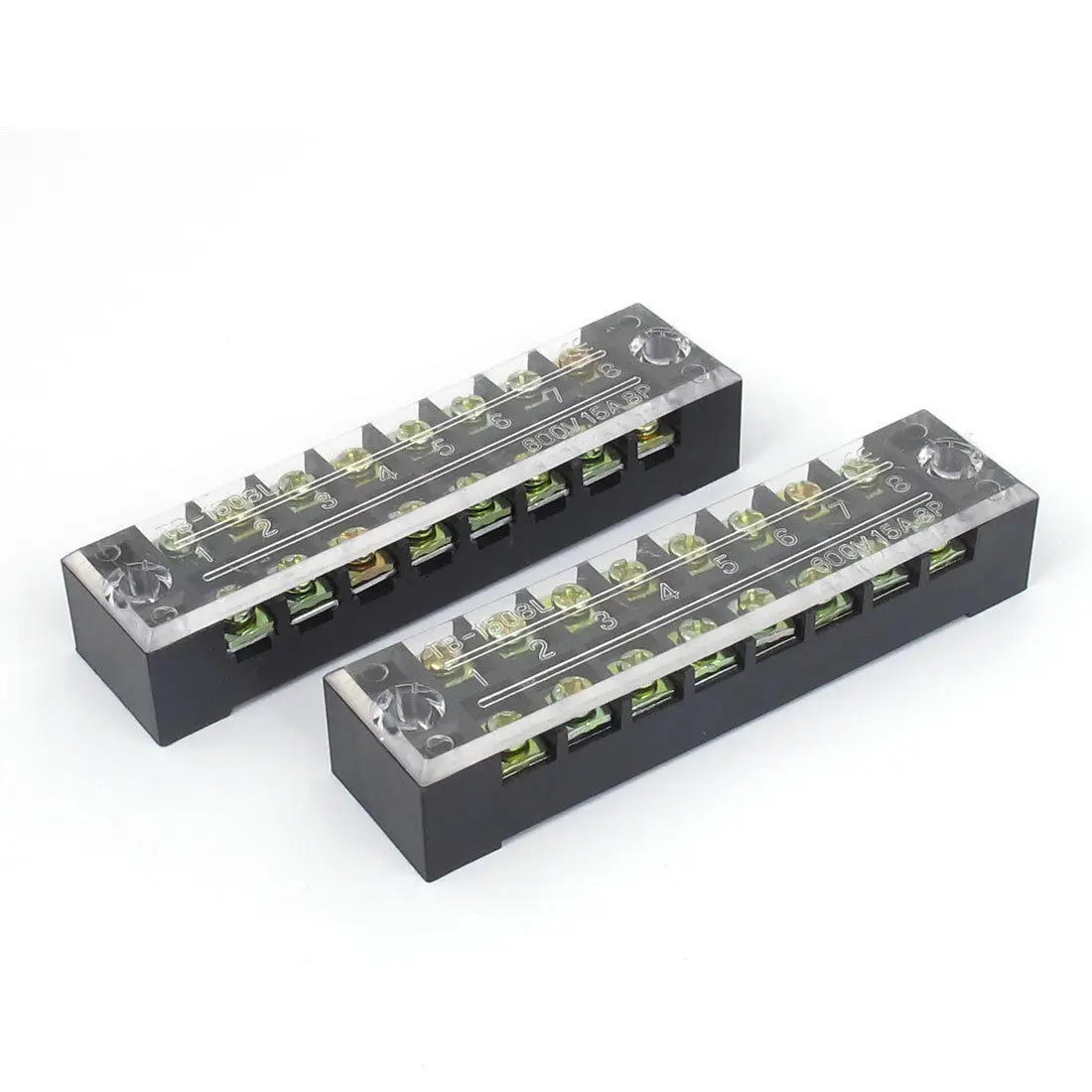 

2Pcs 600V 15A 8 Positions Barrier Strip Terminal Block Wire connector TB-1508