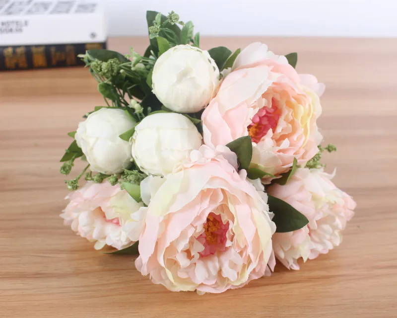 (7 headsbunch) 2017 New.Silk Simulation Artificial flower Peony flower bouquet for wedding home decoration (12)