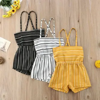 

Summer Sweet Cute Striped Fashion Cool Sling Toddler Kids Baby Girl Off The Shoulder Jumpsuit Playsuit Sunsuit Overalls Sets