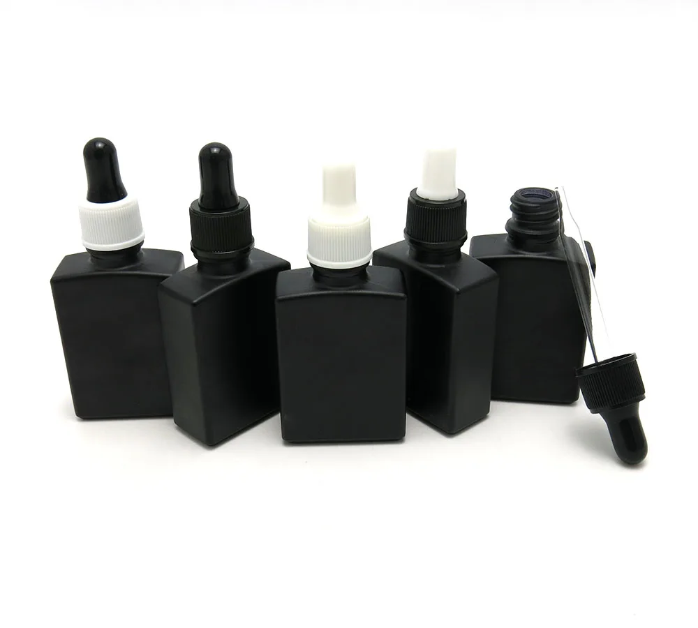 10PCS/LOT Matte Black Glass Liquid Reagent Pipette Bottle , 1oz Black Essengial Oil Dropper