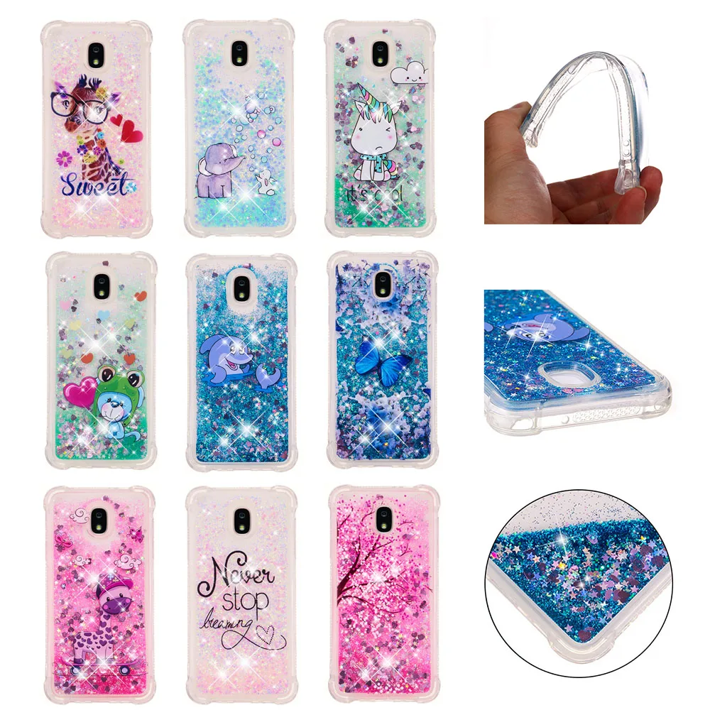 For Samsung J7 2018 Heart Glitter Stars Dynamic Liquid Quicksand TPU