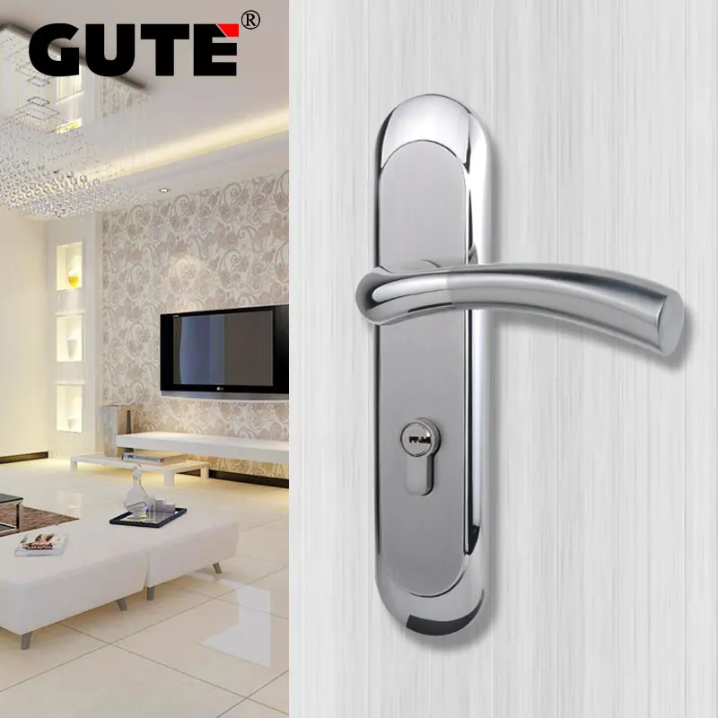 

GUTE Door Lock Stainless Steel Wood Durable Interior Door Handle Lock Mute Room Modern Style Door Knob Lock Anti-theft Gate Lock