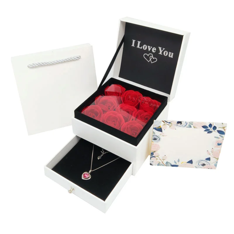 

Everlasting Flower Storage Box Women Jewelry Earrings Gifts Box with Storage Bag P7Ding