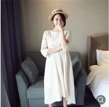 Cotton Linen Maternity Dress 2019 Spring Autumn Korean Fashion Slim Long Sleeve Breastfeeding Clothes for Pregnant Women QL8937