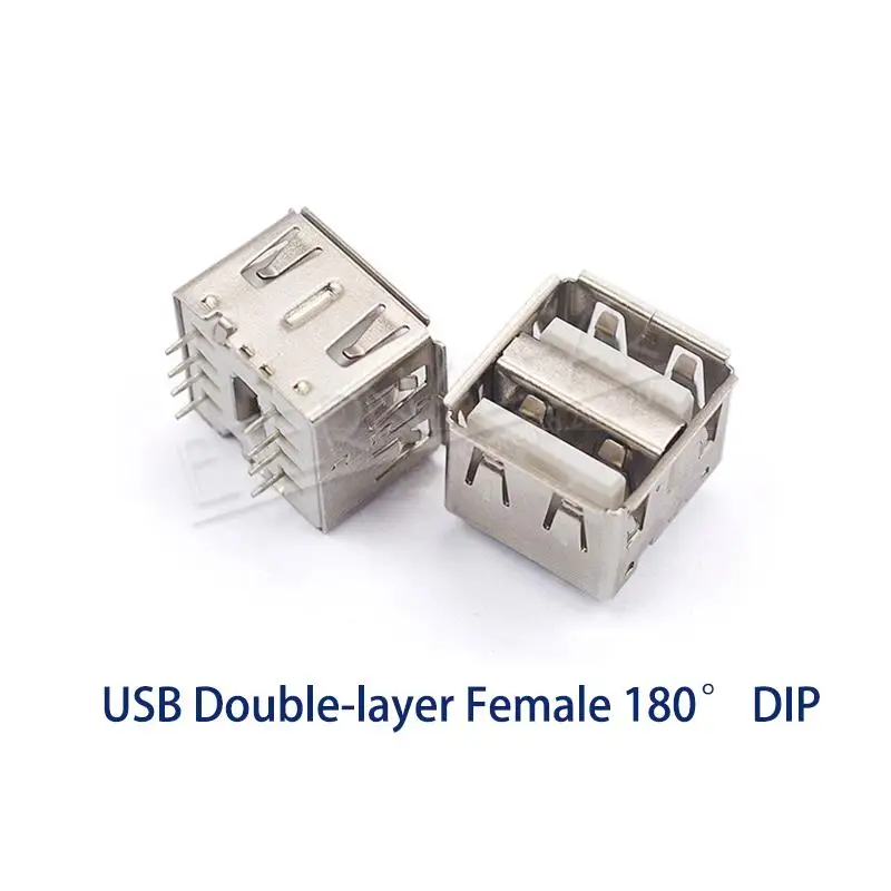 100Pcs Dual USB 2.0 Type A Female 8 Pin PCB Socket Connector For DIY 
