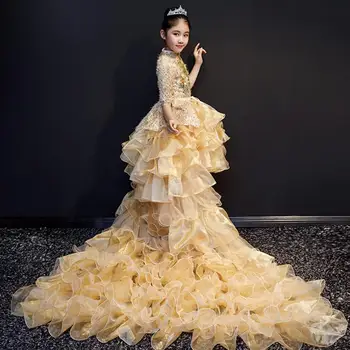 

Luxury Chilldren Ball Gown First Holy Communion Dress Kids Pageant Gown Birthday Party Dress Long Trailing Modis Vestidos Y1631