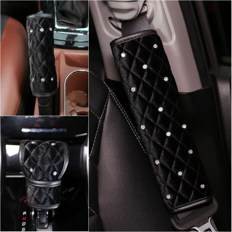 Soft-Plush-Car-Gear-Cover-Crystal-Crown-Auto-Hand-Brake-Cover-Shifter-Gear-Knob-Cover-Styling-Interior-