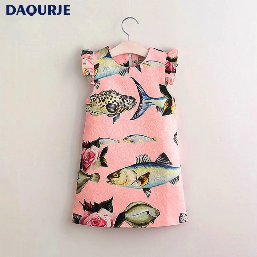 

Summ Girls Dress Small fish Pattern Design Sleeveless Kids Vestidos Children Clothes Baby Girl Clothing Roupas Infantis Menina