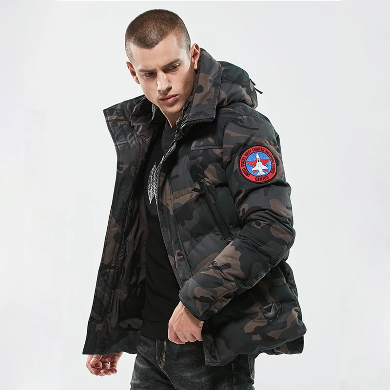 Men Casual Parkas Camouflage Thick Warm Winters Jacket Embroidery Logo ...