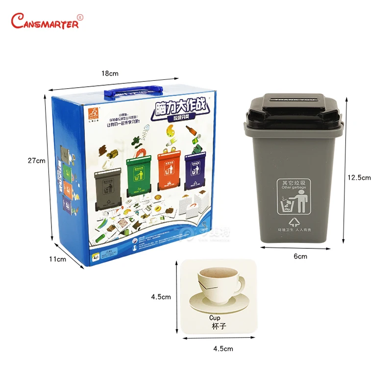  Garbage Sorting Toy Classified Trash Can Montessori 4 Sorting With tray Wooden Beech Children Pract - 33051269024