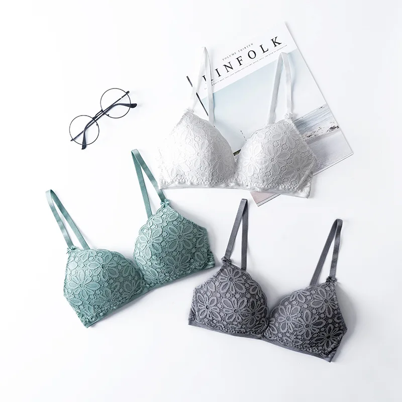 Lady Sexy Women Bra Set Wire Free Floral Lace Bralette Briefs Set Elegant Embroidery Bra Underwear Women Lingerie Set BS58