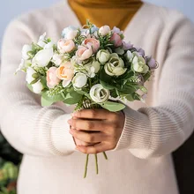 1 шт., украшение для дома, цветок, 30 см, 10 голов, искусственные розы, цветы для свадьбы, свадебные, холдинг, шелковые искусственные цветы, букет