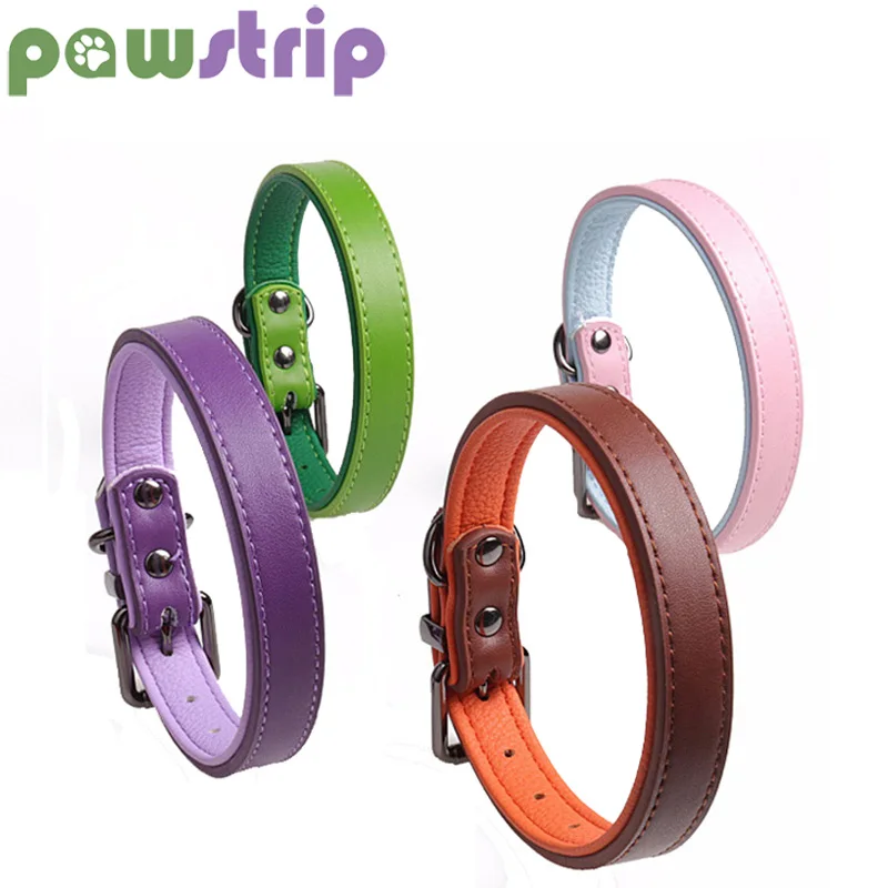 pawstrip 8 Colors Genuine Leather Dog Collar Durable Pet Dog Neck Strap