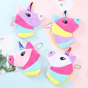 

1 Pcs Novelty Rainbow Unicorn Plush Coin Bags Keyring Mini Wallet Clutch Purse Change Case Zipper Bags Stationery Card Holders