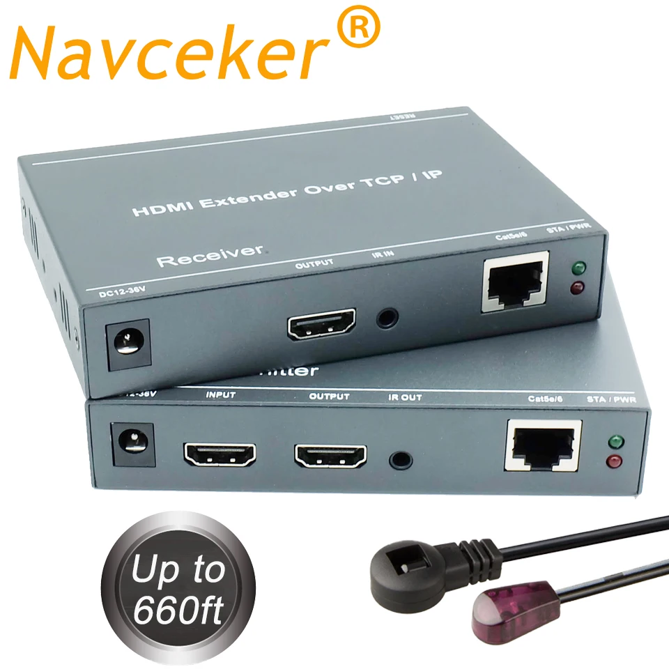 

2019 IP HDMI Extender with IR HDMI to RJ45 Extender 1080P HDMI Extender Loop Over Cat5e Cat6 RJ45 Ports HDMI Extender Up to 200m