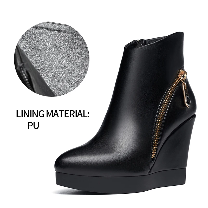 Universe zipper wedge heel ankle boots genuine leather plush super high heel ladies boots winter heel boots women shoes E183