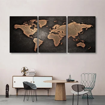 

Laeacco Canvas Calligraphy Painting Nordic Geometric Posters and Prints 3 Panel World Map Wall Art for Home Living Room Decor