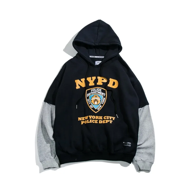 NYPD Забавный принт мужские толстовки пэчворк с капюшоном топы уличная одежда в