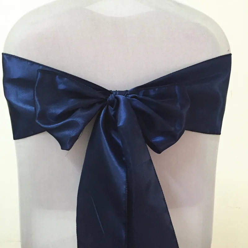 

100pcs Navy Blue Wedding Decoration Satin Chair Bow Ties Satin Chair Sashes For Banquet Hotel Party Event Supplies