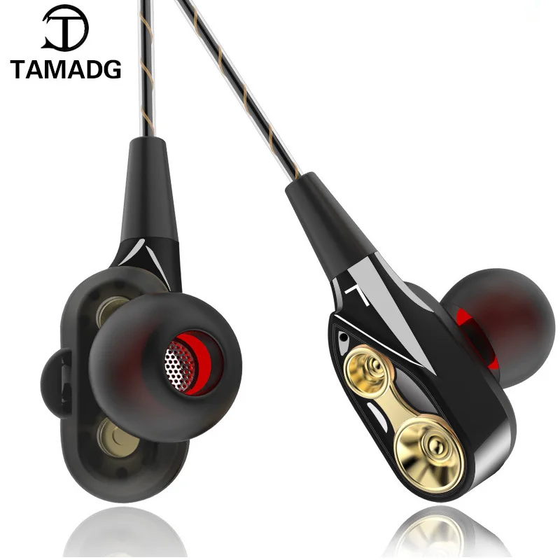 

TAMADG 3.5mm Dual Driver Earphones With mic volume control Headset Stereo Bass Hi-Fi Earbuds Sports headphones Fone de ouvido