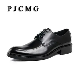 Pjcmg черные туфли высокого качества/Красное вино дышащая Пояса из натуральной кожи Кружево на шнуровке острый носок для платье Обувь