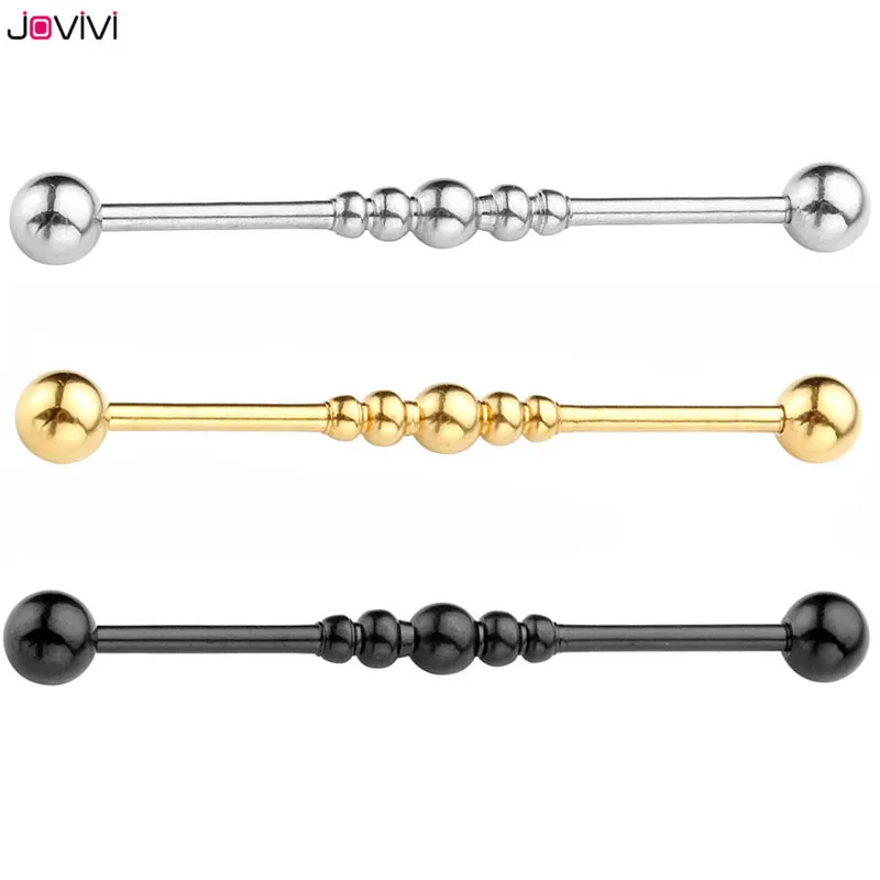 

JOVIVI 14Ga 48mm Length Stainless Steel Long Industrial Bar Barbell Cartilage Ear Piercing Jewelry Silver/Black/Gold 3 Colors