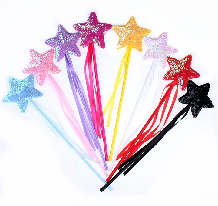 

Princess Fairy Sequins Ribbon Star Magic Wands Props Games Party Brthday Gift for Kids Girls - Colors Assorted