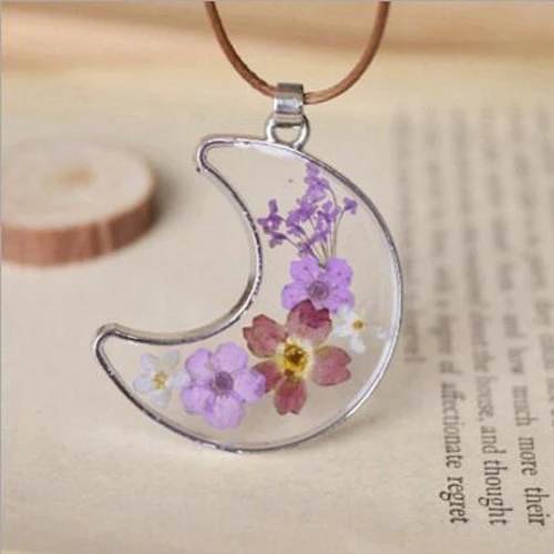 Colgante creativo Luna para mujer, collares de flores naturales secas reales, joyería de flores prensadas, collar con colgante de flores reales de vidrio, 1 unidad|Collares colgantes| - AliExpress