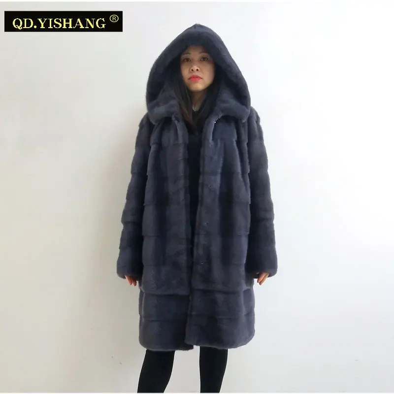 Real mink coat Long fur coat hooded Warm winter coat