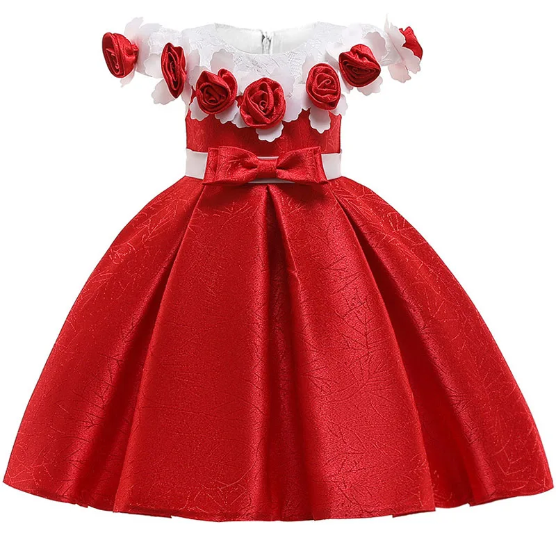 Новое длинное платье принцессы с рисунком для девочек на день рождения, свадьбу, вечеринку Детский Рождественский костюм, одежда платья для выпускного вечера от 4 до 14 лет - Цвет: red