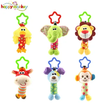 

Baby Animal Hand Rattle Puzzle Lathe Hanging Chicken, Deer, Puppy, Monkey, Lion, Elephant Plush Toys