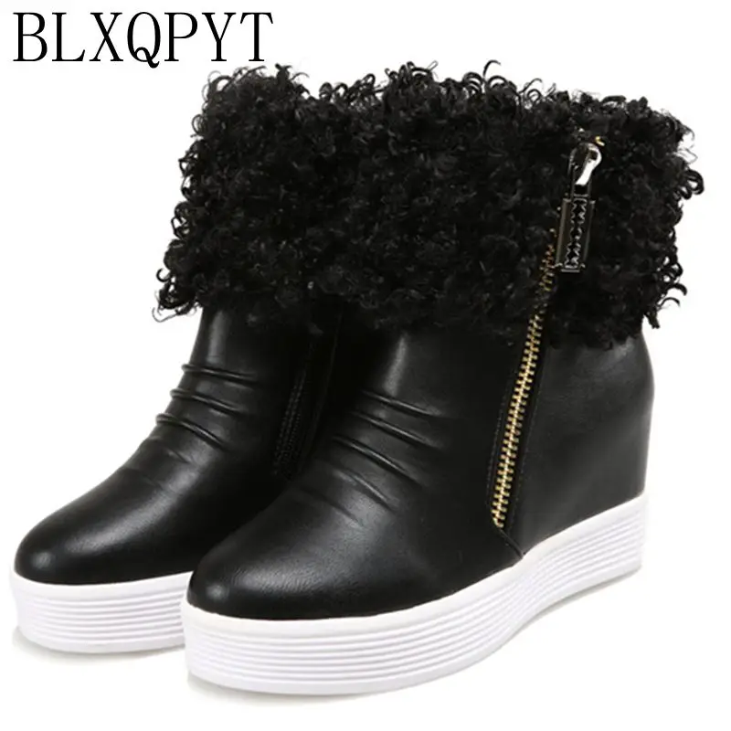

BLXQPYT Fashion ladies russian woman Cool Winter Snow Boots boats Ankle Vintage Middle Heels 4CM Winter Women shoes 1056