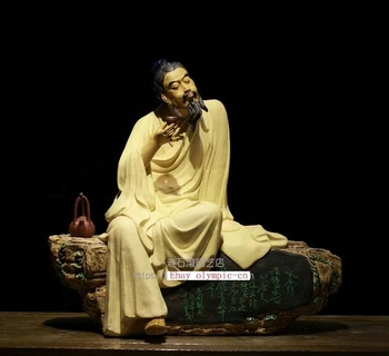 

20'' china porcelain pottery carvings chinese Tea Science scientist Lu Yu statue