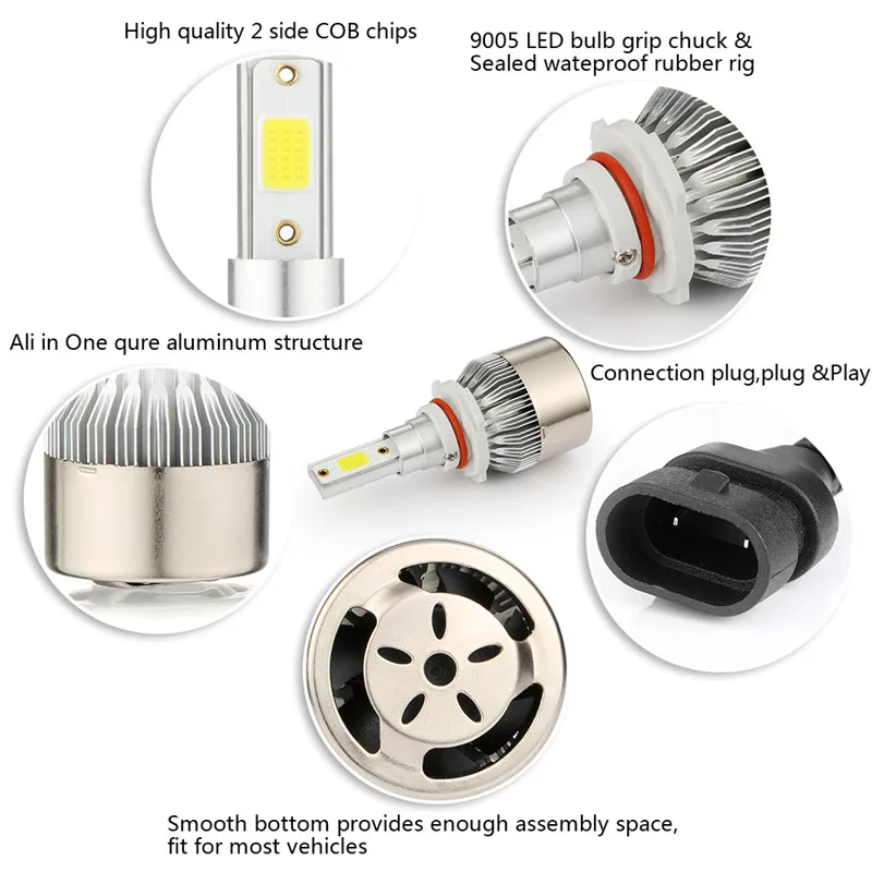 В любом случае C6 2 шт./компл. H7 автомобильный светильник светодиодный головной светильник лампы 6000k белый 6000lm H1 H4 H11 H13 9005 HB3 9006 COB Противотуманные огни Conversion Kit