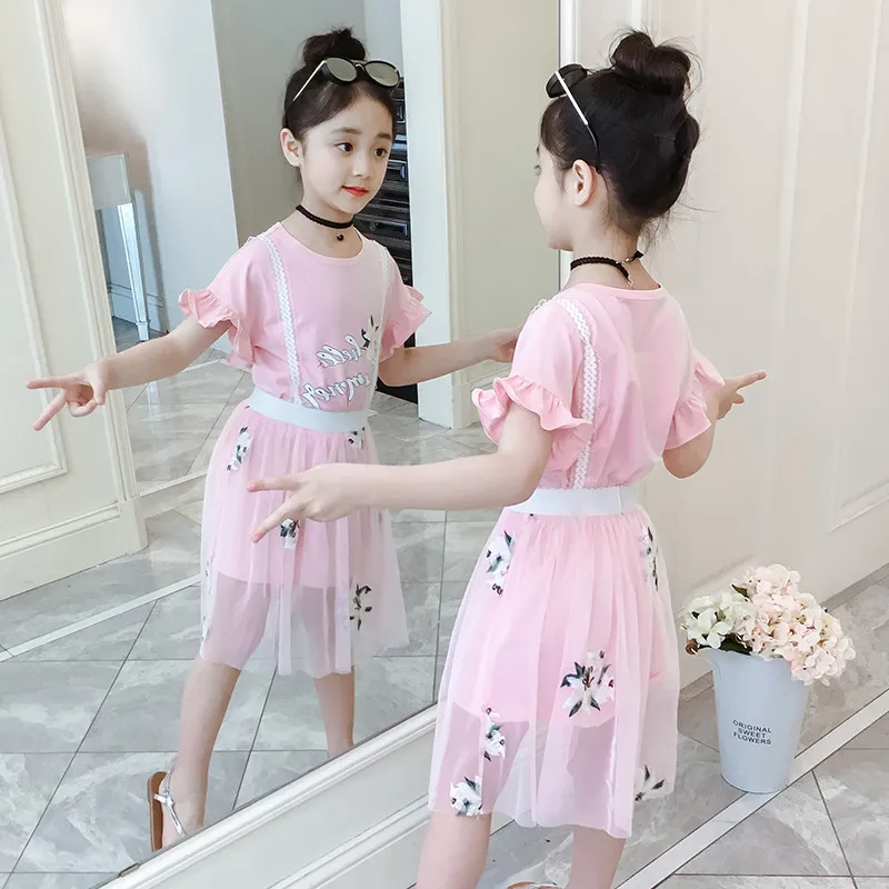 

JMFFY Princess Kids Baby Girls Summer Sets Tops Vest 2Pcs Outfits Girl Clothes Wedding 4-15T Party Gifts Children Clothing Shirt