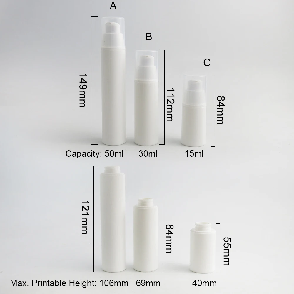 10x15 мл 30 мл 50 мл портативный безвоздушный дозатор для лосьона бутылочки 1 унция пустые белые PP косметические вакуумные упаковочные контейнеры