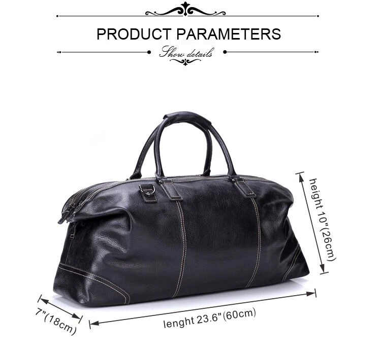Size of Woosir Genuine Leather Black Duffel Bag