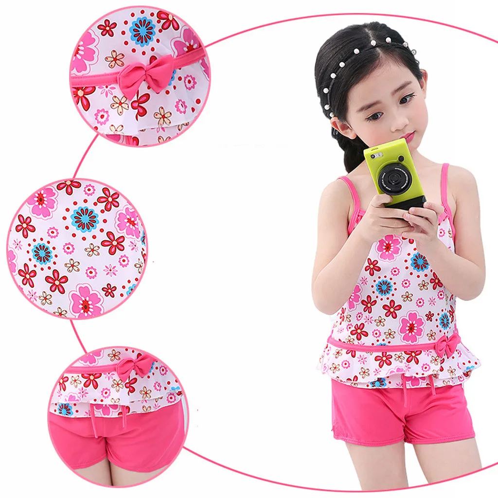 

Children Swimwear for Girls polyester Two Piece Swimsuit Bathing Suit Bikini Beach Floral Swimsuits Pants Clothes Sets K330