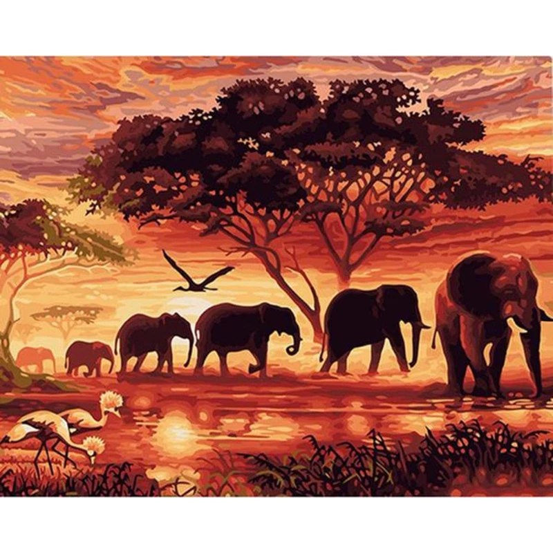 

5D DIY Full square Diamond Painting Elephant Group & Sunset Diamond Rhinestone Embroidery Cross Stitch home decor gift