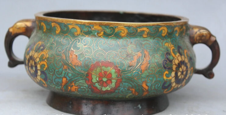 

Elegant old S2102 8" Old Marked Chinese Cloisonne Bronze 24K Gild elephant Incense Burner Censer (A0321)